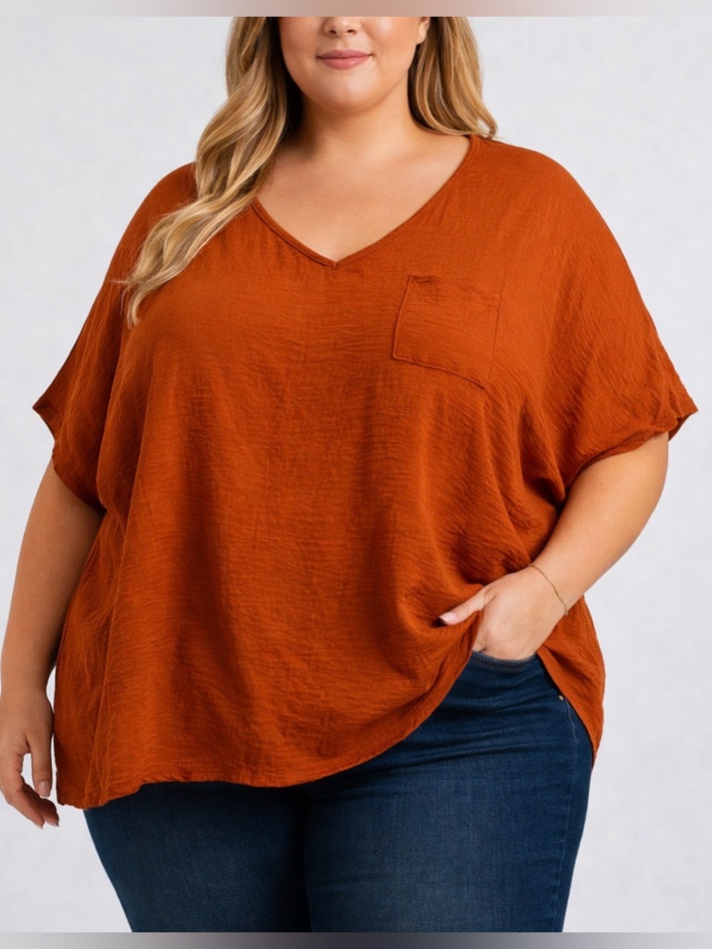 Freckled Poppy Plus Size 2XL Oversized Burnt Orange Blouse Dolman Sleeve(A555)